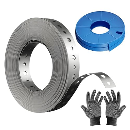 Metal Pipe Strap, 3/4 inch, 100 FT, Galvanized Hanger Strapping with Holes for Pipe Support, Flexible Trimming | Includes Storage Case & Gloves, Storage Case (100 FT 1Pack)