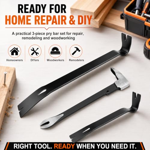 Lytool 3 Pcs Nail Puller & Cats Paw Pry Bar Set for Woodworking (9,10,15")