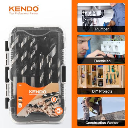 KENDO Auger Drill Bit Set for Wood, 9-Piece Alloy Steel - style: 9PC