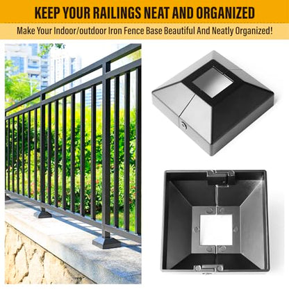 Aluminum Deck Railing Post Base Cover, Split Type, 1.25" x 1.25", 8 Pack, Black - size: Post-1.25'' Base-3.5''
