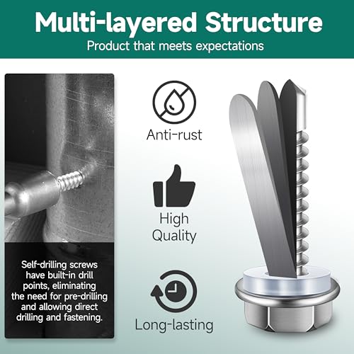 385Pcs #8#10#12 Self-Tapping Screws for Metal 410 Stainless Steel Hex Head Self-Drilling Screws Assortment Kit, Quick Tapping Sheet Metal Screw - style: Hex Head