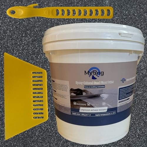 Epoxy Colored Sand Floor Paint, Epoxy Floor Paint High Gloss Marble Effect Coating for Indoor and Outdoor, Wear-resistant and non-slip Self-leveling Coating Black 176OZ(5KG) - color: Black, size: 176 Fl Oz (Pack of 1)