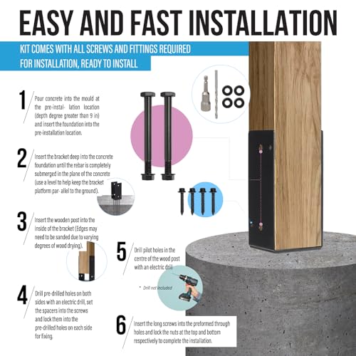 4x4 U-Shape Post Base Heavy Duty Wet Concrete Holder (Black - Set 1) - size: 4IN, style: Set 1