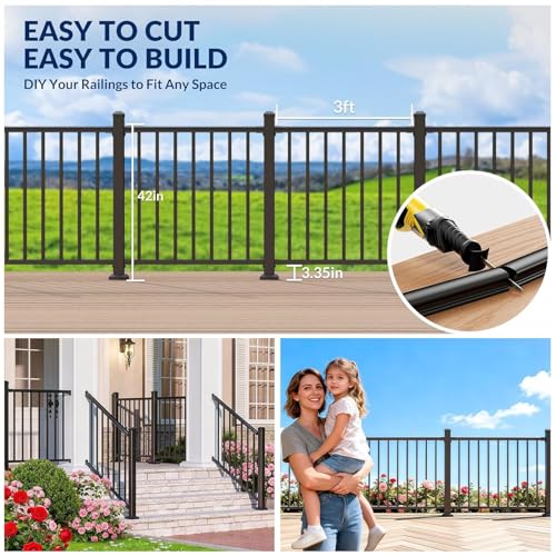 Egadis 42 in x 3 ft Modular Aluminum Porch and Deck Railing Kit, Black - color: Level 3ft - 1Pack