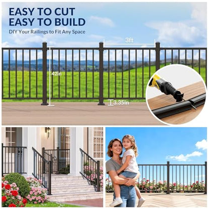 Egadis 42 in x 3 ft Modular Aluminum Porch and Deck Railing Kit, Black - color: Level 3ft - 1Pack