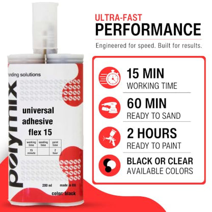 Polymix Universal Adhesive Flex 15 Multipurpose Plastic Repair and Adhesive 200ml Cartridge & Two Application Mixing Nozzles