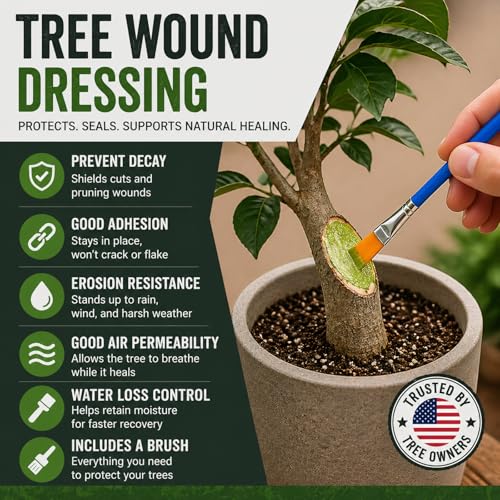Tree Wound Sealer & Pruning Sealer Paste for Trees & Shrubs – Healing Compound for Pruning Cuts, Bark Damage & Grafting – 150g with Brush