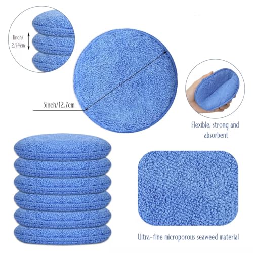 Tanlade 100 Pcs Car Detailing Microfiber Applicator Pad Wax Applicator Wash Microfiber Pads, 5 Inch Diameter (Blue) - color: Blue