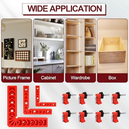 90 Degree Clamp Set for Woodworking, Frames, Cabinets & Boxes, 3/4/6 Inch
