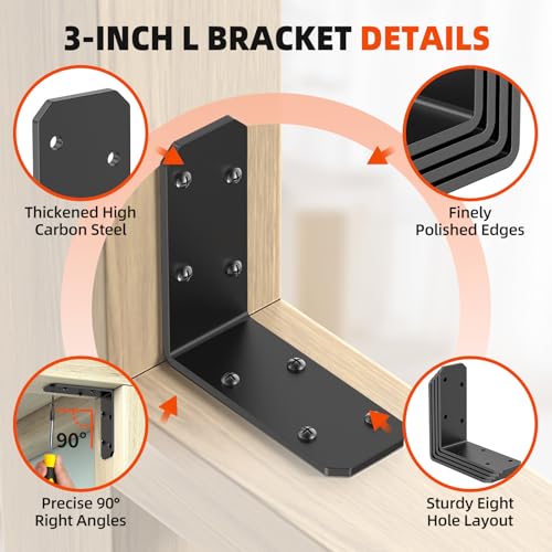 3x3 Inch Angle Bracket, 90 Degree Corner Bracket, Black, 16Pack - color: Black-16PCS