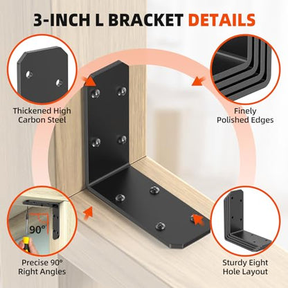 3x3 Inch Angle Bracket, 90 Degree Corner Bracket, Black, 16Pack - color: Black-16PCS