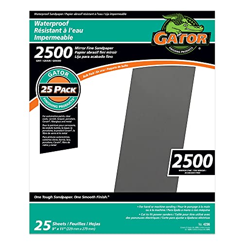 Gator 9" x 11" Waterproof Sanding Sheets, 2500 Grit, 25 Pack - size: 2500 Grit