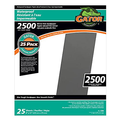 Gator 9" x 11" Waterproof Sanding Sheets, 2500 Grit, 25 Pack - size: 2500 Grit