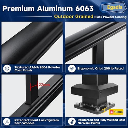 Egadis Modular Aluminum Stair Railing Kit, 42 in x 4 ft Black Step Railing - color: Stair 4ft - 1Pack