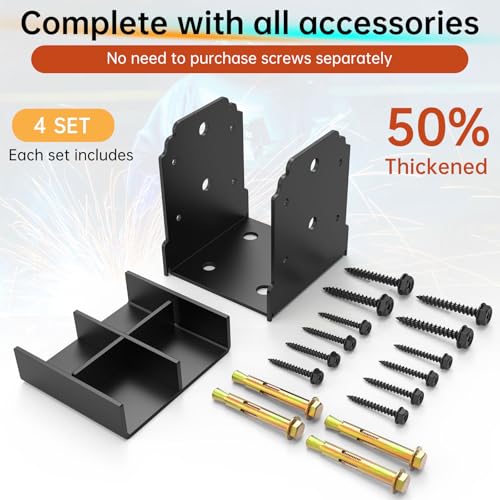 6x6 Post Base Brackets for Concrete（4PCS, Hidden Fasteners - size: 6x6 post base (4 PCS)
