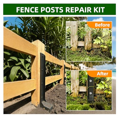 8PCS Fence Post Repair Kit, Heavy Duty Fence Posts Repair Stakes for Fix Wooden Broken Posts, Repair Tilted (8, Black) - color: Black