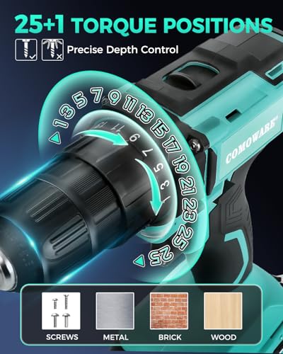 COMOWARE Cordless Drill, Electric Power Drill & Bits Set w/Charger& Battery - color: Green