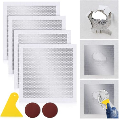 Yaocom 4 Pcs 12x12 Inch Drywall Patch Repair Kit, Self Adhesive Mesh - size: 12 x12"