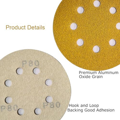 JUNE SUN 30Pcs 5 Inch 8-Hole 80 Grit Hook & Loop Sanding Discs - style: 80 Grit, 30Pcs