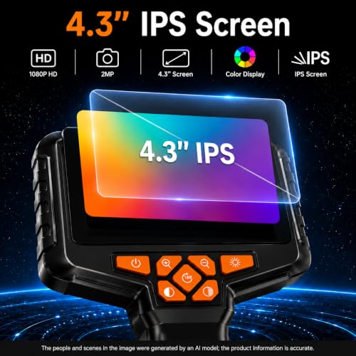 50FT Borescope Camera with Light, 4.3" Screen Inspection Camera, No WiFi - style: 50FT 4.3" Single Lens