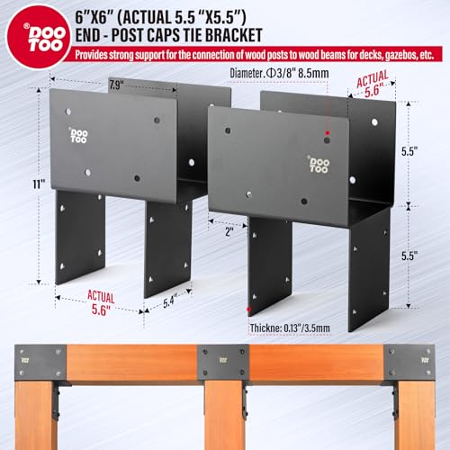 Stainless Steel Pergola Brackets, 4x6(Actual Post/5.5"x5.5" Beams/3.5"x5.5") Corner Post to Beam Bracket, Heavy Duty Post Cap Tie Bracket for Gazebos, Decks and Porches(2pcs-Black) - size: Corner 4"x6"(Actual 5.5"x5.5")