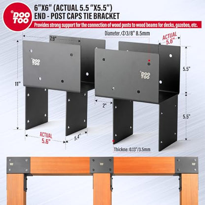 Stainless Steel Pergola Brackets, 4x6(Actual Post/5.5"x5.5" Beams/3.5"x5.5") Corner Post to Beam Bracket, Heavy Duty Post Cap Tie Bracket for Gazebos, Decks and Porches(2pcs-Black) - size: Corner 4"x6"(Actual 5.5"x5.5")