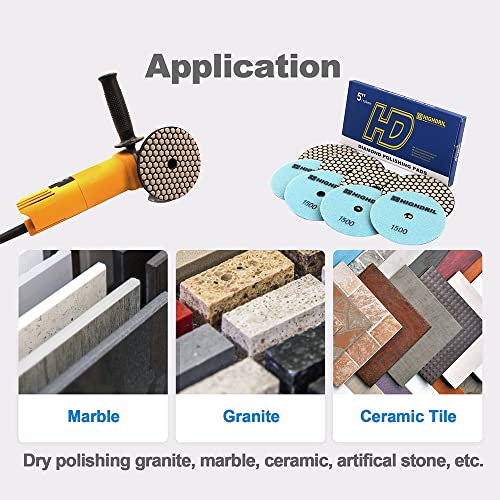 Dry Diamond Polishing Pads - 8pcs 5 inch #1500 Sanding Pads Kit for Granite Marble Ceramic Used on Angle Grinder or Polisher - size: 5inch / 125MM, style: #1500