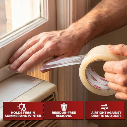 XFasten Transparent Window Weather Sealing Tape, 2-Inch x 30 Yards (50.8mm x 27.43m), Clear Window Draft Isolation Sealing Film Tape, No Residue (Pack of 4) - size: 2" x 30Yds (Pack of 4)