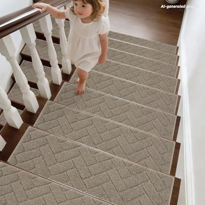 BEQHAUSE Non Slip Stair Treads for Wooden Steps 28" x 9", 4pcs, Beige - color: Beige - Geometric, size: 28 in X 9 in (4 Pieces)