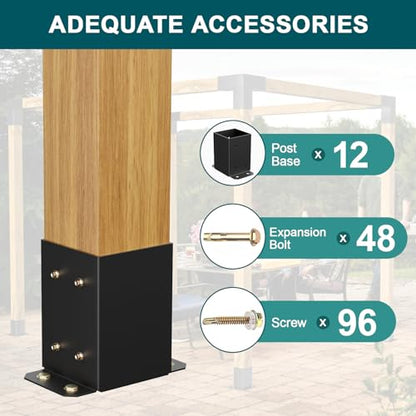 4x4 Post Base 12 Pcs, Deck Post Base,Heavy Duty Post Anchor Brackets - size: 4x4, style: 12pcs