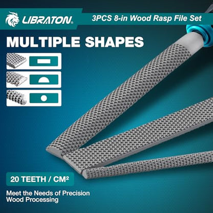 LIBRATON Wood Rasp Set, 3PCS Wood File Set, Multi-Shape Wood Rasp File
