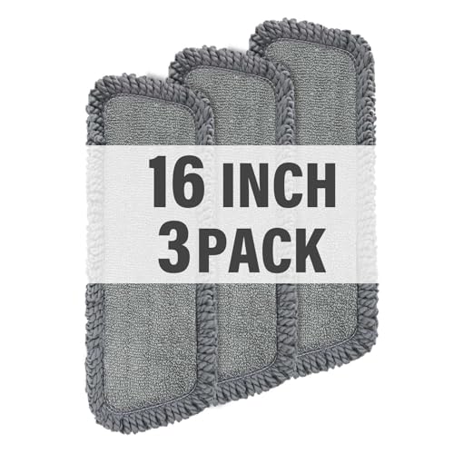 16.5" Microfiber Mop Pads Refills, 3 Pack Reusable Replacement Heads - color: 16"grey Rolled*3