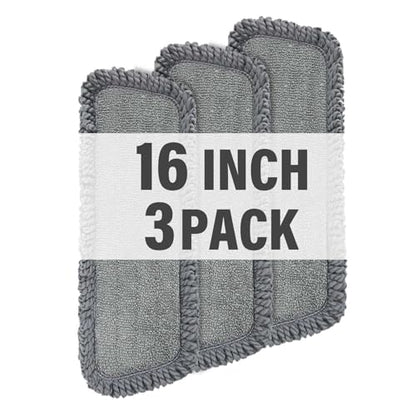 16.5" Microfiber Mop Pads Refills, 3 Pack Reusable Replacement Heads - color: 16"grey Rolled*3