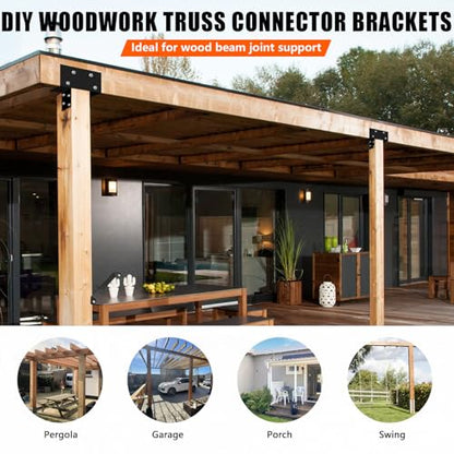 Post Cap Tie Bracket,Heavy Duty Wood Beam Support Bracket.Black T-Shape Pegola Braacket for Gazebos,Patio Decks,and Porches Wood Post to 6x6 or 6x8 Lumber - 1Pack - size: 6x8