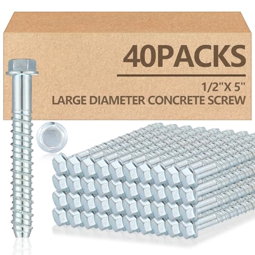 Tandefio 40 Pack 1/2" X 5" Concrete Anchors and Screw Kits Galvanized - size: 1/2" X 5"
