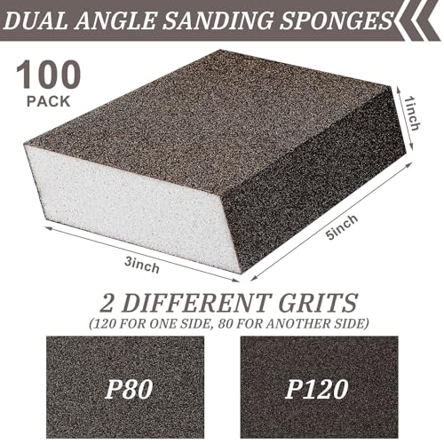 Gisafai 100 Pcs Dual Angle Sanding Sponge Bulk, 80/120 Grit Double Sided - style: 80/120 Grit
