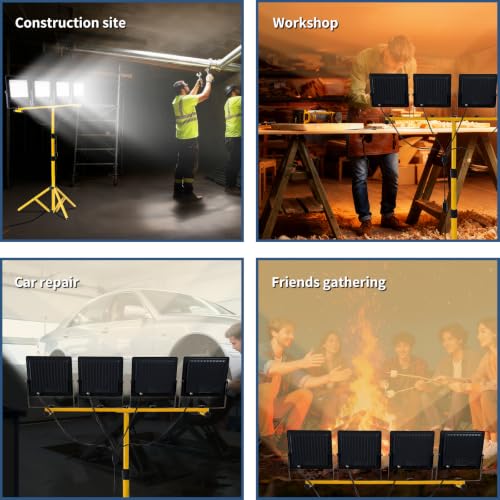 40000LM LED Work Light with Stand & Tripod 3 Head Dimmable IP66 - color: 4 Pack