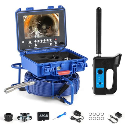ZELCAN Self-Leveling Sewer Camera with Locator, Drain Camera 165FT with 9 in. LCD Screen, Waterproof IP68 Borescope Plumbing with 12 LED Lights, with 512Hz Transmitter and Receiver(32GB Card) - size: 9 in./165 ft.