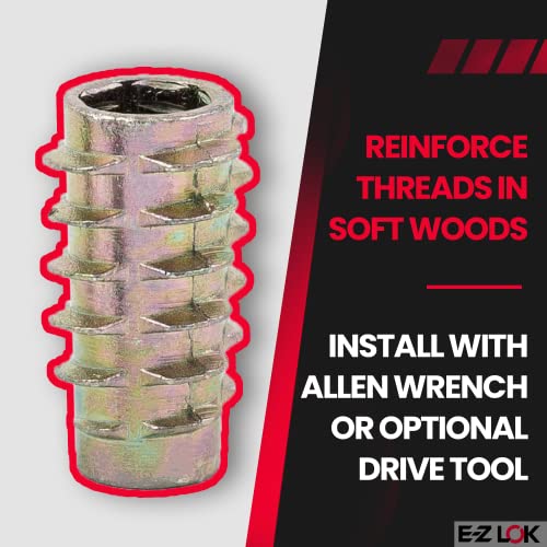 E-Z LOK Knife Thread Insert for Soft Wood, Hex Flush, 0.25-20, 50 ct - size: 1/4"-20 Internal Threads, 0.789"