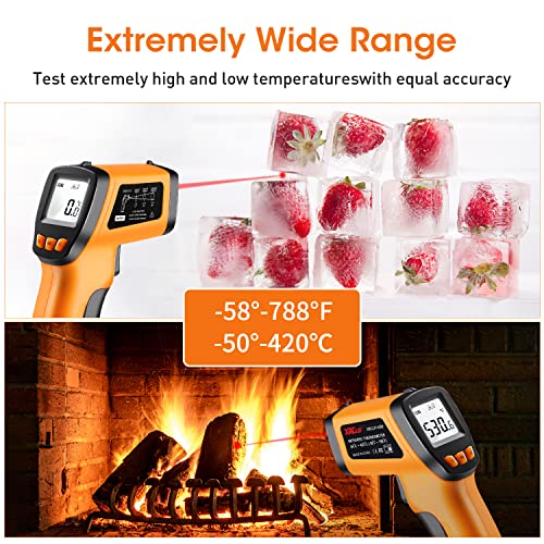 Infrared Thermometer Gun for Cooking, Laser Thermometer Temperature Gun with Adjustable Emissivity, Temp Gun Thermometer, Infrared Laser Thermometer Gun for BBQ, Pizza Oven -58℉～788℉ - color: Orange