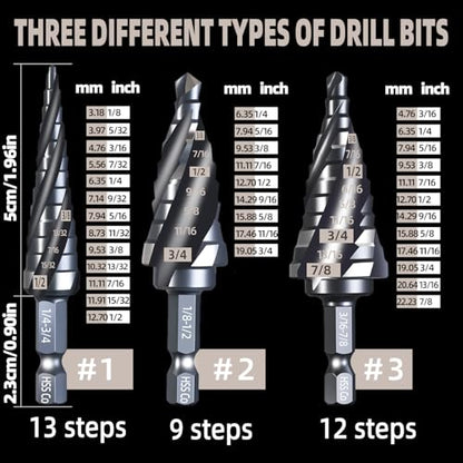 Unibit 1/8-7/8 Inch 8 PCS M35 Step Drill Bits W/Magnetic Screwdriver - color: Black