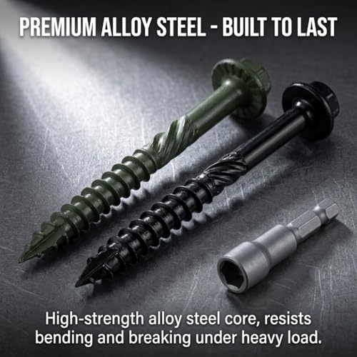 [Pack of 100] #14 x 8 Wood Structural Screws, Green Coated Heavy Duty Hex Head Timber/Log/Landscaping Wood Screws, Rust Resistant, Hex Socket Included - color: Green, size: #14 x 8"