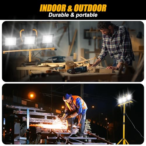 21000Lumen LED Work Lights with Stand - 3 Head Portable Work Light on Stand - style: yellow-3-head