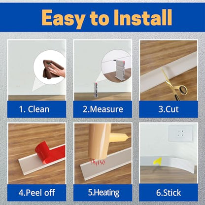 COUKIU Peel and Stick Rubber Baseboard Trim, 4 Inch x 10 Feet, White, S100 - color: White, size: 4in x 10ft