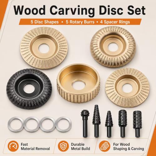 14PCS Angle Grinder Wood Carving Disc Set with Rotary Burrs and Adapters