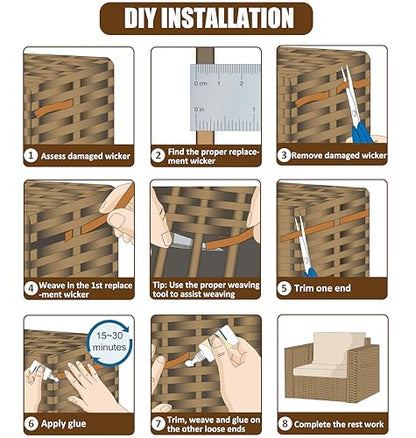 Wicker Repair Kit, Mottled Dark Brown, Polyethylene Material for Patio Furniture Repair, 130ft, High Strength (Pack of 3) - color: Mottled Dark Brown, size: 0.55 Lbs (Pack of 3)