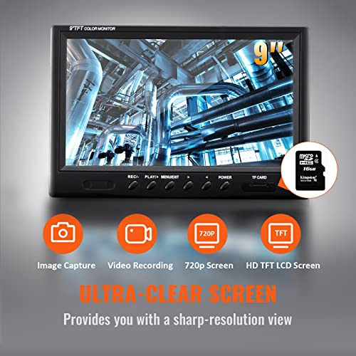 VEVOR Sewer Inspection Camera, 300 ft/91.5 m, 9" Pipeline Camera w/DVR & 512Hz Locator, IP68 Waterproof, 12 LEDs, 16 GB SD Card for Sewer, Drain & Duct Pipe Plumbing - size: 300ft/91.5m, style: 9" Screen with 512Hz Locator