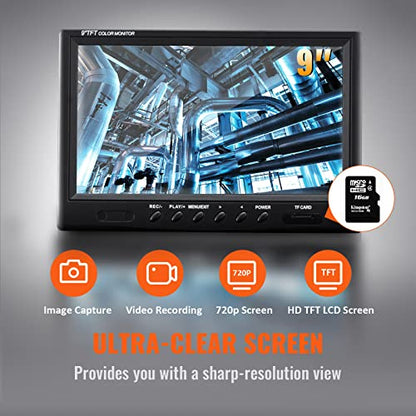 VEVOR Sewer Inspection Camera, 300 ft/91.5 m, 9" Pipeline Camera w/DVR & 512Hz Locator, IP68 Waterproof, 12 LEDs, 16 GB SD Card for Sewer, Drain & Duct Pipe Plumbing - size: 300ft/91.5m, style: 9" Screen with 512Hz Locator