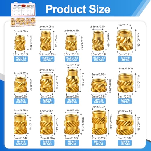 400 Pcs Threaded Inserts Brass Heat Set for 3D Printing M2-M6 Kit