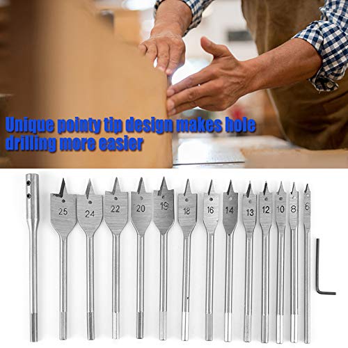 15-Piece Spade Drill Bit Sets, 6‑25mm Paddle Flat Bit with 1/4'' Quick Change Shank & 6'' Drill Bit Extension for Hole Cutter Woodworking